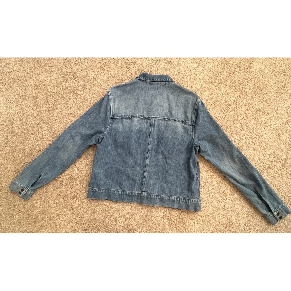 PAIGE Alamar Distressed Jean Jacket Womens XL Blue Denim Stretch Button Front - Picture 8 of 14